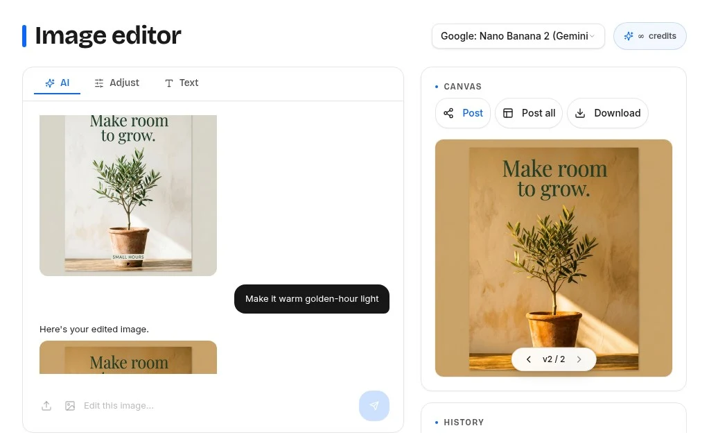 PostQuickAI image editing screen